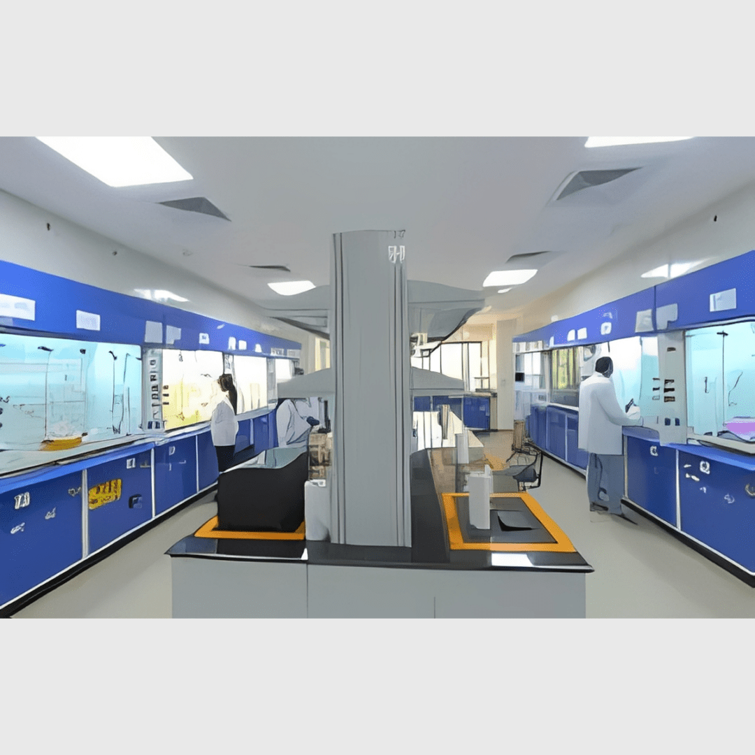 Research laboratory with blue cabinets