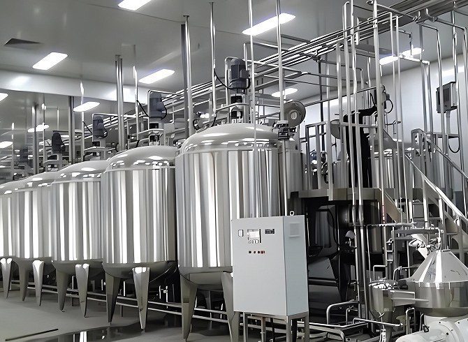 Stainless steel fermentation tanks in brewery