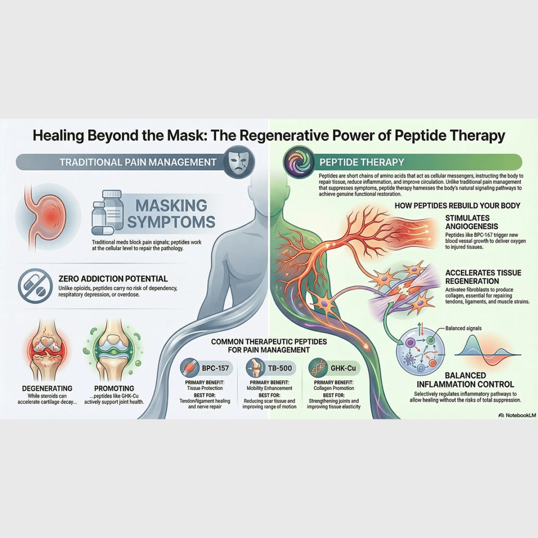 Peptide therapy infographic with illustrations