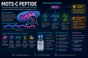 MOTS-C peptide mitochondrial signaling pathways infographic