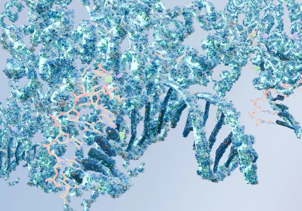 Molecular structure with blue and white details