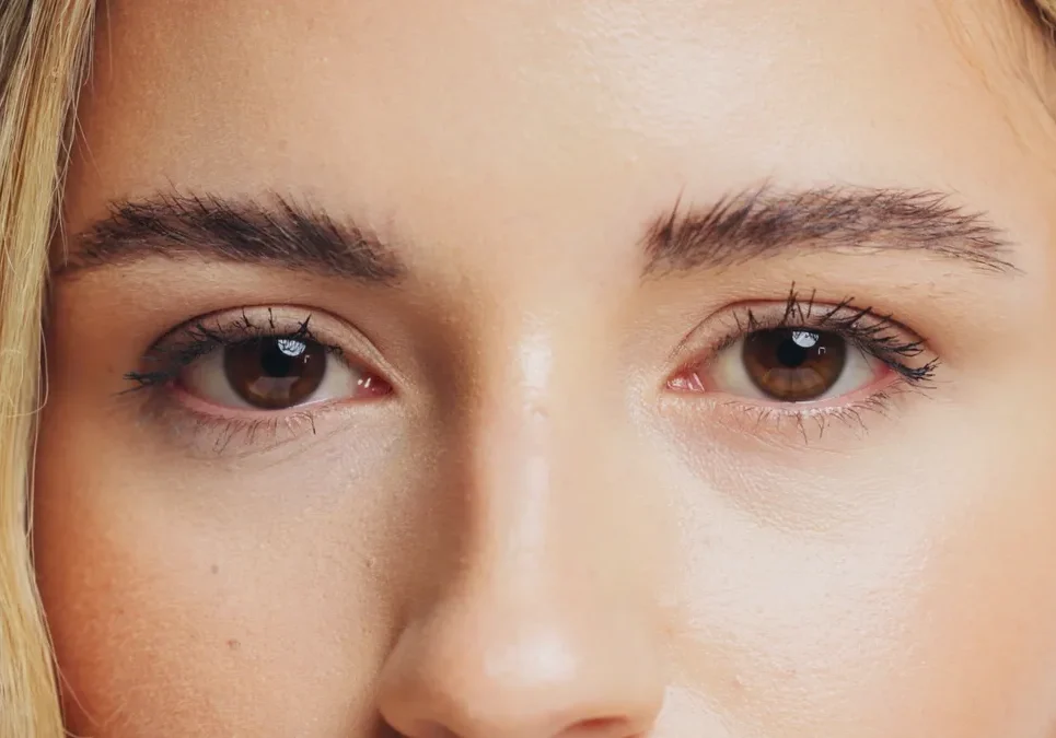 Blonde woman with intense gaze