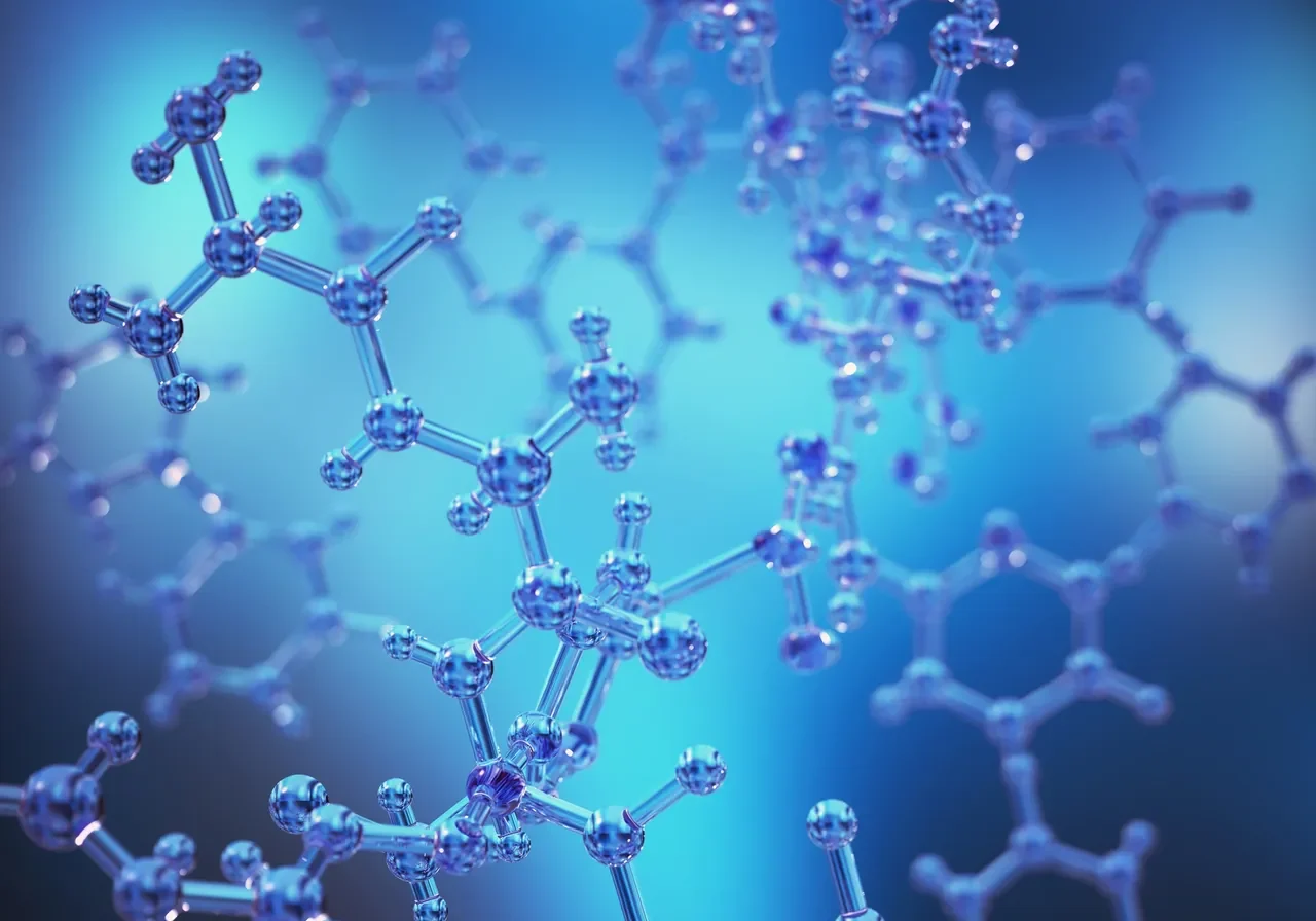 Blue molecular structure on blurred background