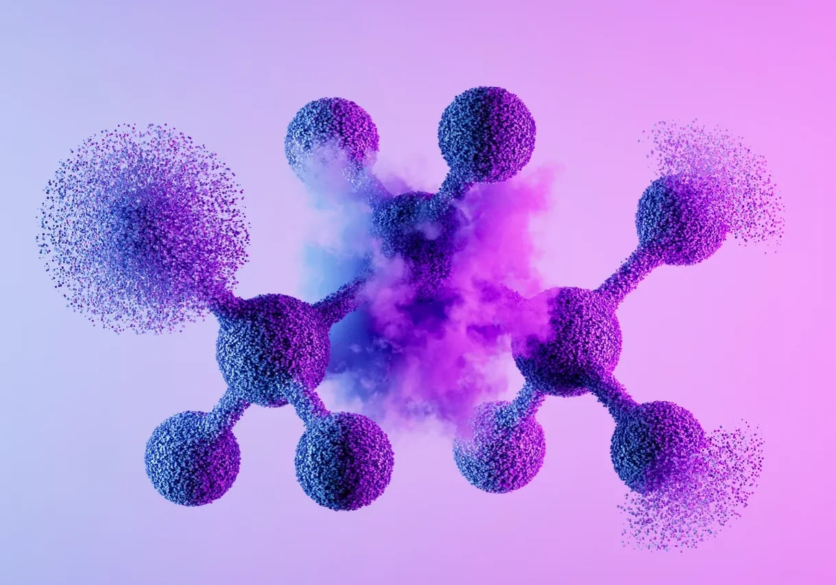 Abstract purple molecule on gradient background